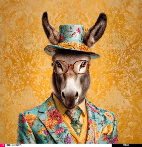 Panel welurowy - poduszka 48x48 - osioł w garniturze