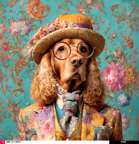 Panel welurowy - poduszka 48x48 - Cocker Spaniel w garniturze - podgląd