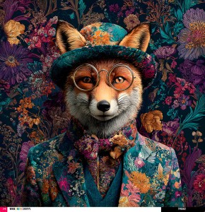 Panel welurowy - poduszka 48x48 - lis w garniturze