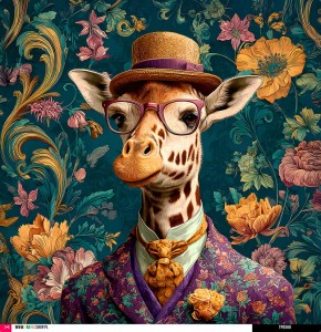 Panel welurowy - poduszka 48x48 - żyrafa w garniturze