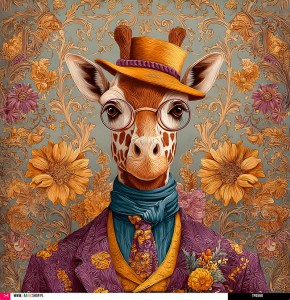 Panel welurowy - poduszka 48x48 - żyrafa w garniturze