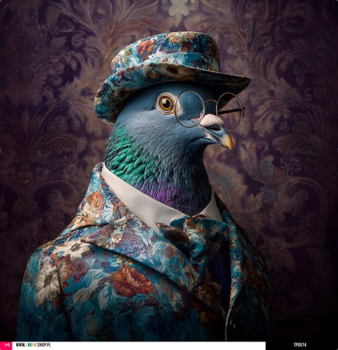 Panel welurowy - poduszka 48x48 - gołąb w garniturze - podgląd