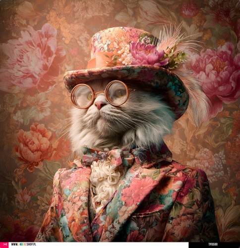 Panel welurowy - poduszka 48x48 - Kot Maine Coon w garniturze - podgląd