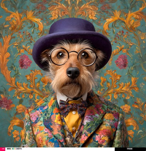 Panel welurowy - poduszka 48x48 - terrier w garniturze - podgląd