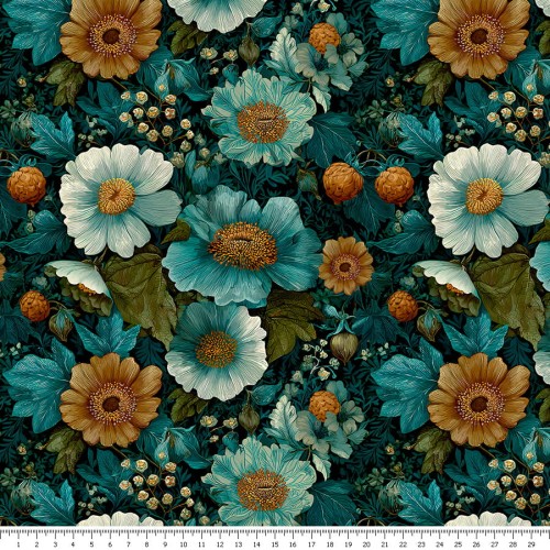 Dresówka - niebieskie kwiaty - podgląd