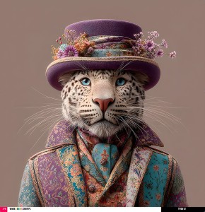 Panel welurowy - poduszka 48x48 - biała pantera w garniturze