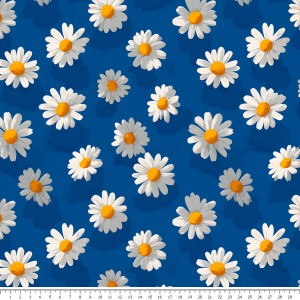 Tkanina bawełniana - stokrotki na niebieskim tle