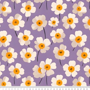 Tkanina bawełniana - kwiatki na fioletowym tle