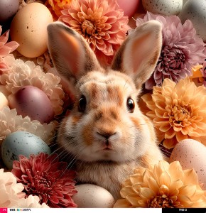 Panel welurowy - poduszka 48x48 - królik w kwiatach