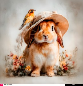 Panel welurowy - poduszka 48x48 - króliczek w ptaszkiem