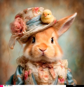 Panel welurowy - poduszka 48x48 - króliczek z kurczaczkiem