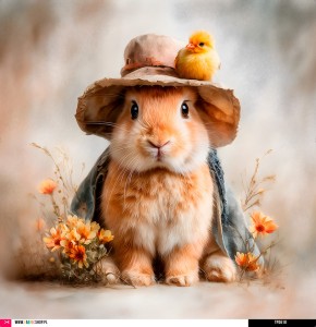 Panel welurowy - poduszka 48x48 - króliczek z żółtym kurczaczkiem