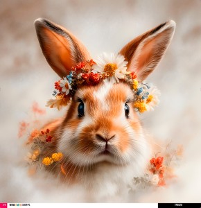 Panel welurowy - poduszka 48x48 - króliczek w wianku