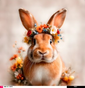 Panel welurowy - poduszka 48x48 - króliczek w wianku 2