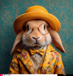 Panel welurowy - poduszka 48x48 - króliczek w garniturze