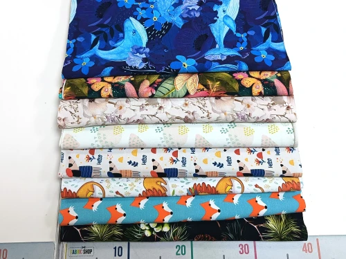 Zestaw - 8 kawałków dresówki wzorzystej (od 36cm do 38cm)