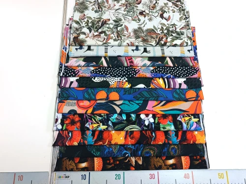 Zestaw - 11 kawałków dzianiny jersey wzorzystej (od 40cm do 44cm)