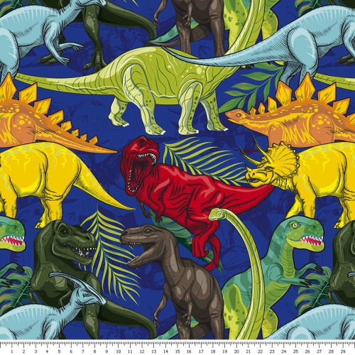 Tkanina wodoodporna - kolorowe dinozaury - podgląd