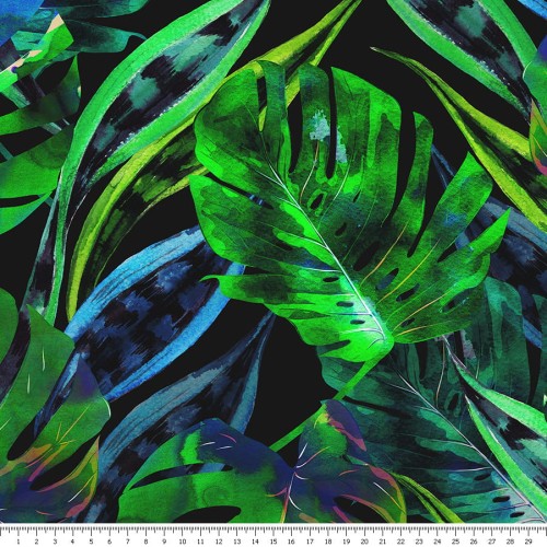 Tkanina wodoodporna - ciemne liście monstery - podgląd