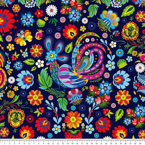 Tkanina wodoodporna - kolorowy folk - podgląd