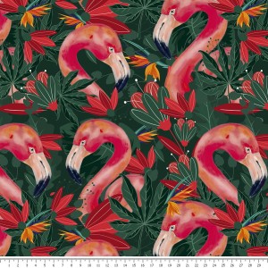 Tkanina bawełniana - flamingi w liściach