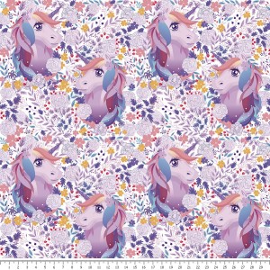 Tkanina bawełniana - jednorożce w kwiatach
