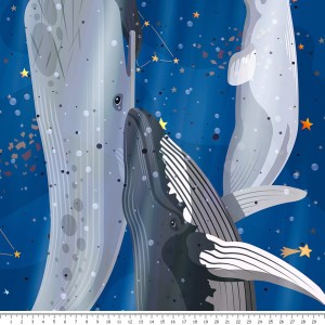 Tkanina bawełniana - wieloryby w głębi oceanu